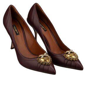 Dolce & Gabbana - DEVOTION DG Logo Pearl Heart Brooch Pumps LORI Bordeaux 41 US